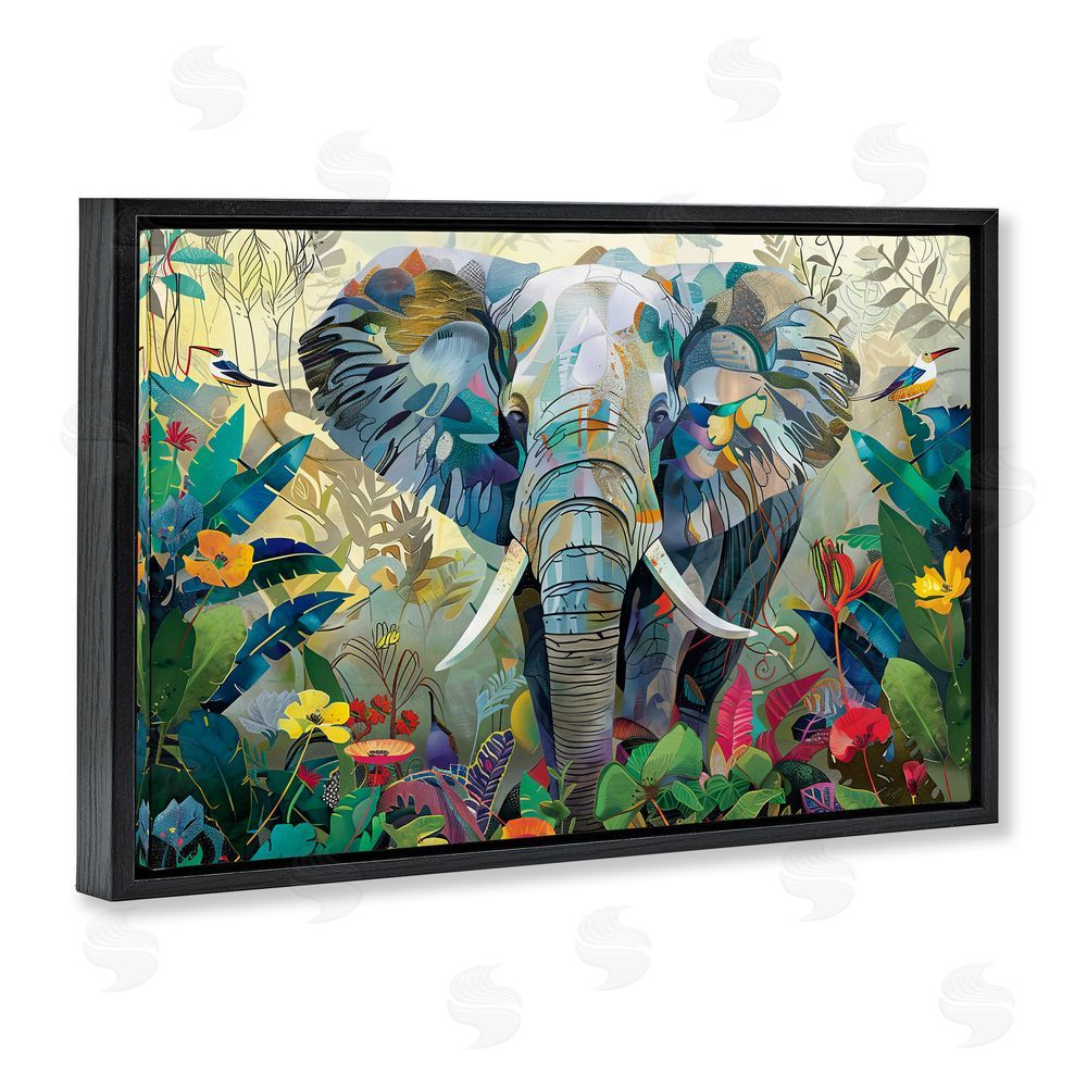 Lazar Studio Elephant's Realm in Tropical Bloom Black Floating Framed Canvas Wall Art