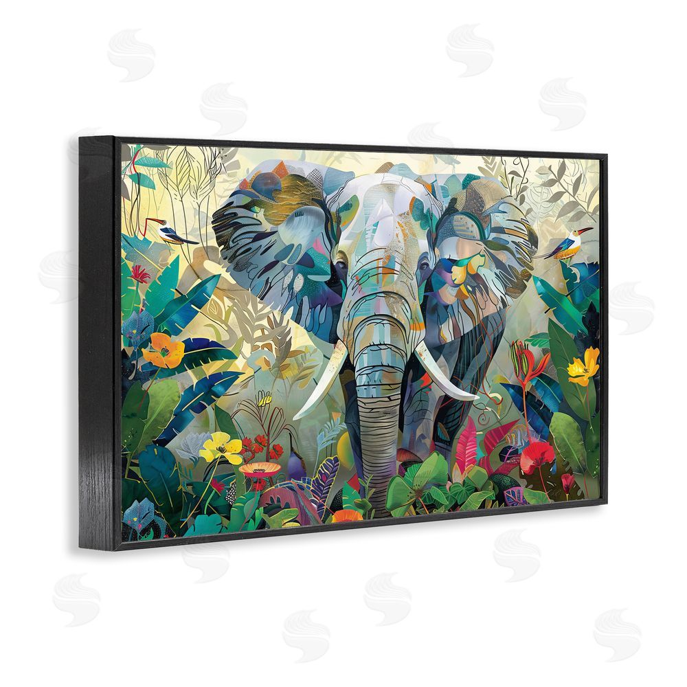 Lazar Studio Elephant's Realm in Tropical Bloom Black Framed Giclee Wall Art
