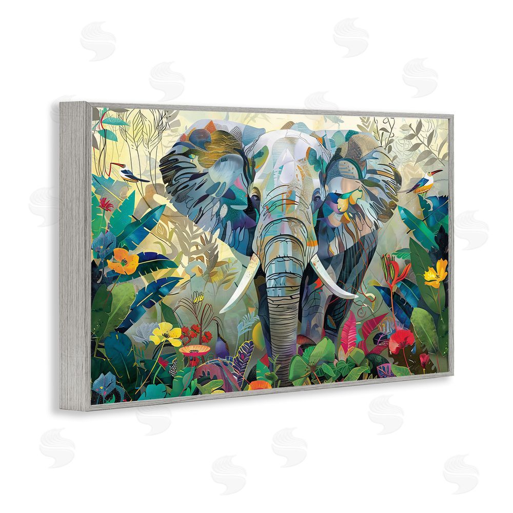 Lazar Studio Elephant's Realm in Tropical Bloom Gray Framed Giclee Wall Art