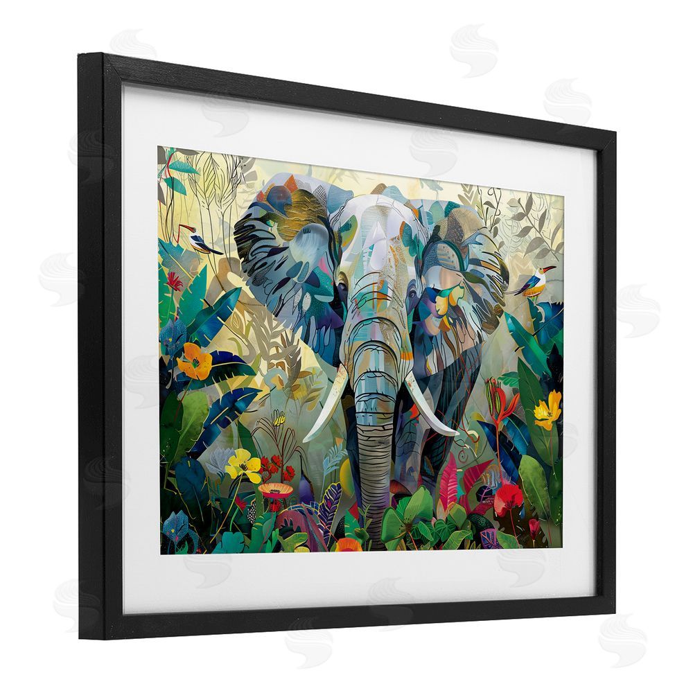 Lazar Studio Elephant's Realm in Tropical Bloom Black Framed Print Under Glass Wall Art