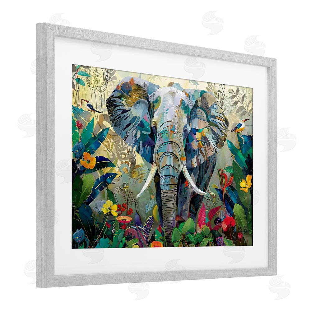 Lazar Studio Elephant's Realm in Tropical Bloom Gray Framed Print Under Glass Wall Art