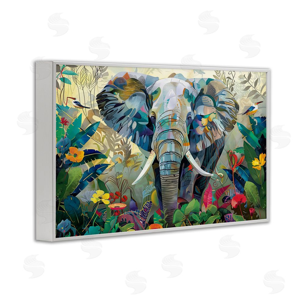 Lazar Studio Elephant's Realm in Tropical Bloom White Framed Giclee Wall Art