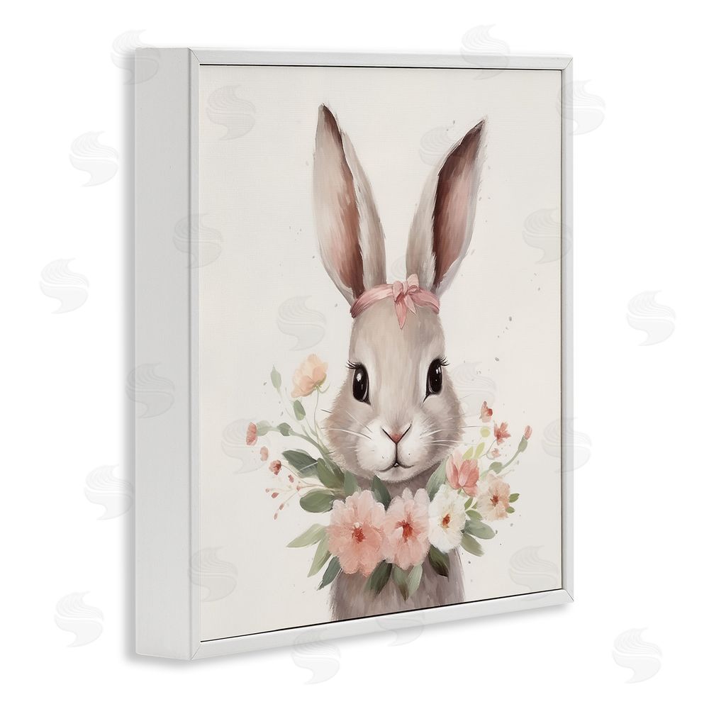 Lazar Studio Charming Bunny in Floral Wreath White Framed Giclee Wall Art Print