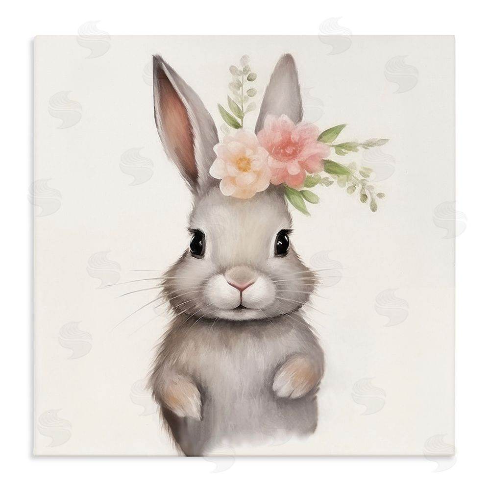 Lazar Studio Sweet Floral Crowned Bunny Stretched Canvas Wall Art Print