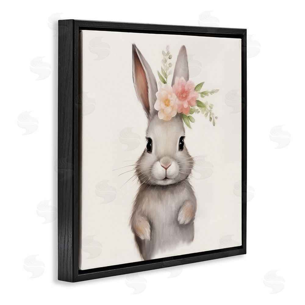 Lazar Studio Sweet Floral Crowned Bunny Black Floating Framed Canvas Wall Art Print