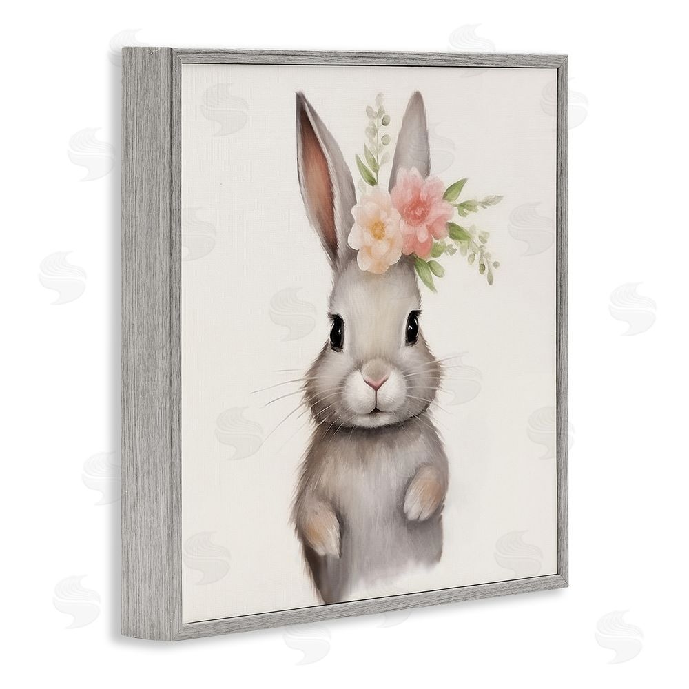 Lazar Studio Sweet Floral Crowned Bunny Gray Framed Giclee Wall Art Print