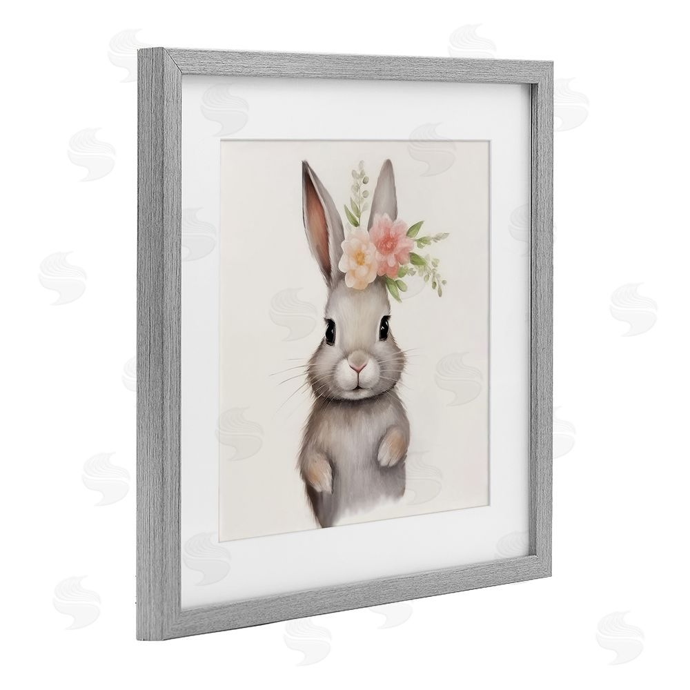 Lazar Studio Sweet Floral Crowned Bunny Gray Framed Print Under Glass with White Mat Wall Art
