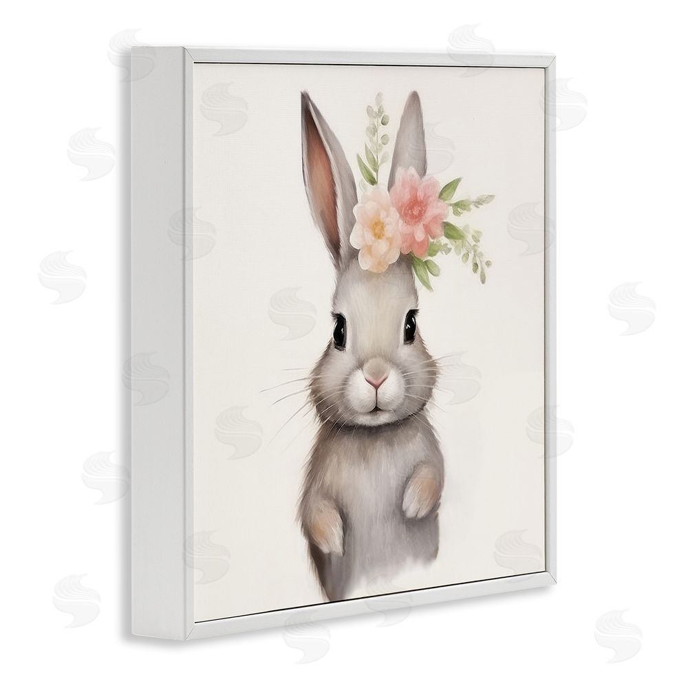 Lazar Studio Sweet Floral Crowned Bunny White Framed Giclee Wall Art Print