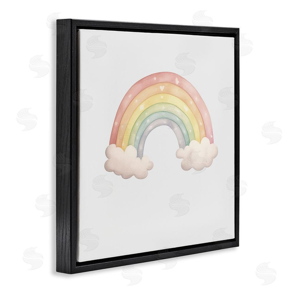 Karen Smith Dreamy Pastel Rainbow with Clouds Black Floating Frame Canvas Wall Art Print