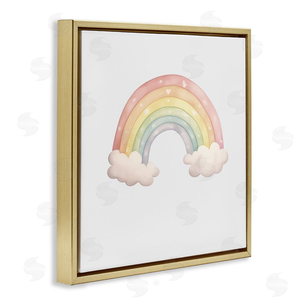 Karen Smith Dreamy Pastel Rainbow with Clouds Gold Floating Frame Canvas Wall Art Print