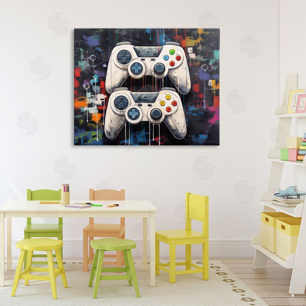 Lazar Studio Joystick Journeys with Paint Splatter Stretched Canvas Wall Art in Room