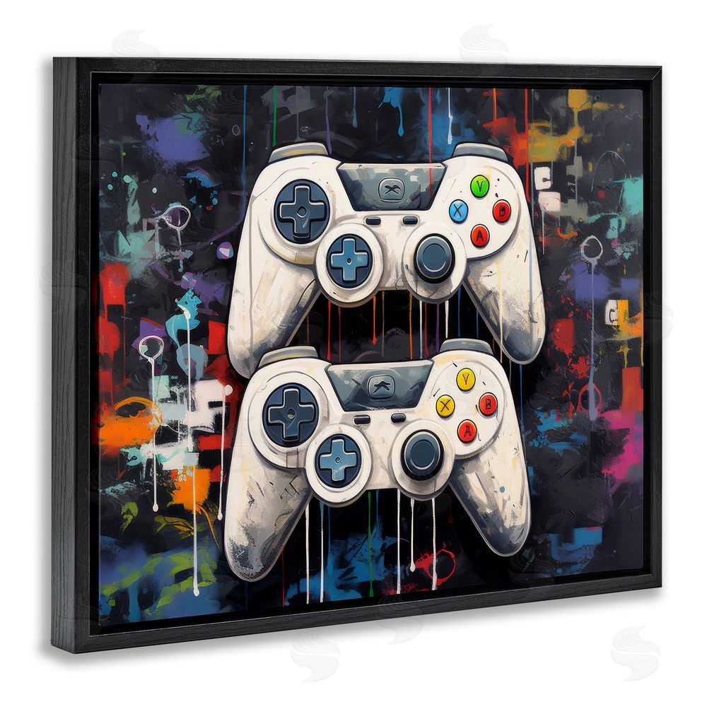 Lazar Studio Joystick Journeys with Paint Splatter Black Floating Framed Canvas Wall Art