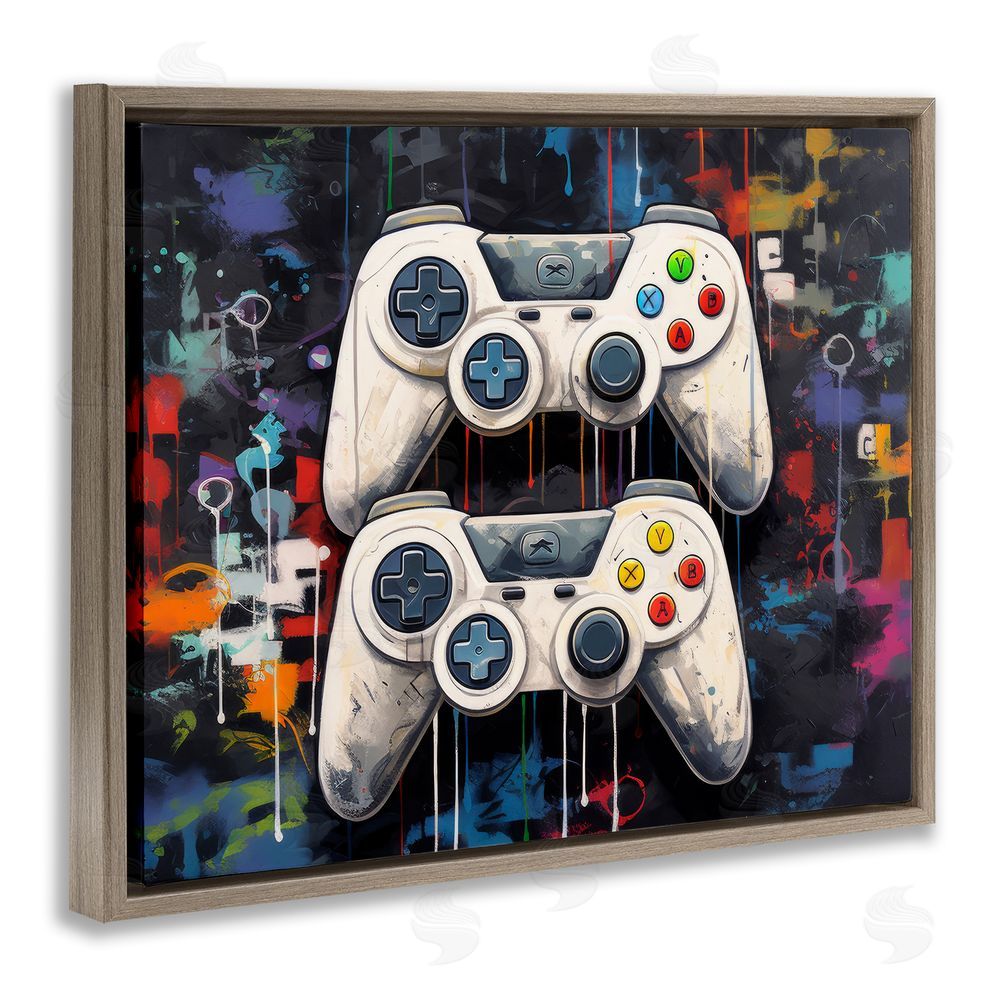 Lazar Studio Joystick Journeys with Paint Splatter Brown Floating Framed Canvas Wall Art