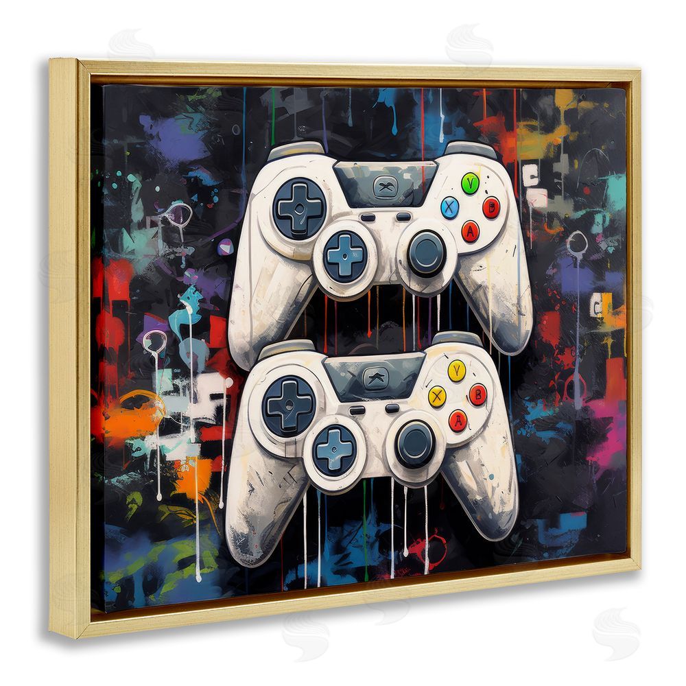 Lazar Studio Joystick Journeys with Paint Splatter Gold Floating Framed Canvas Wall Art