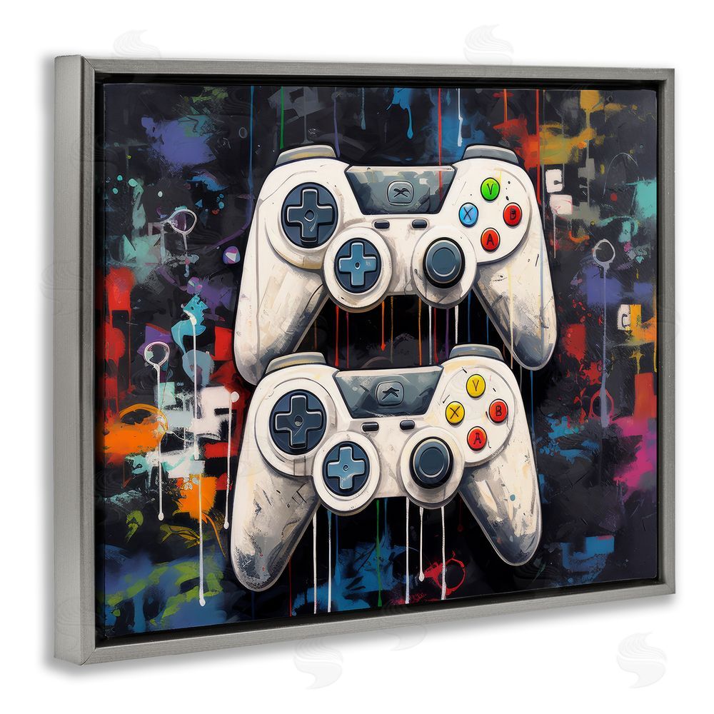 Lazar Studio Joystick Journeys with Paint Splatter Gray Floating Framed Canvas Wall Art