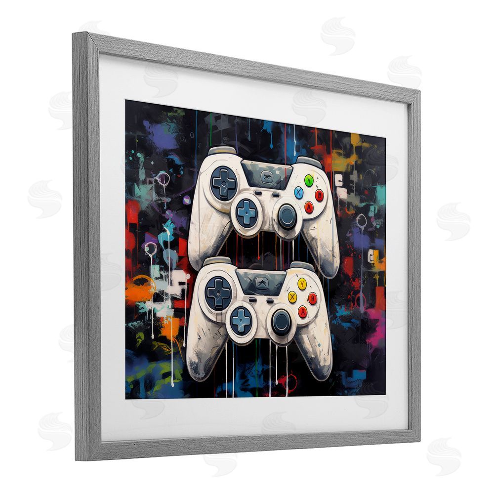 Lazar Studio Joystick Journeys with Paint Splatter Gray Framed Print Under Glass Wall Art