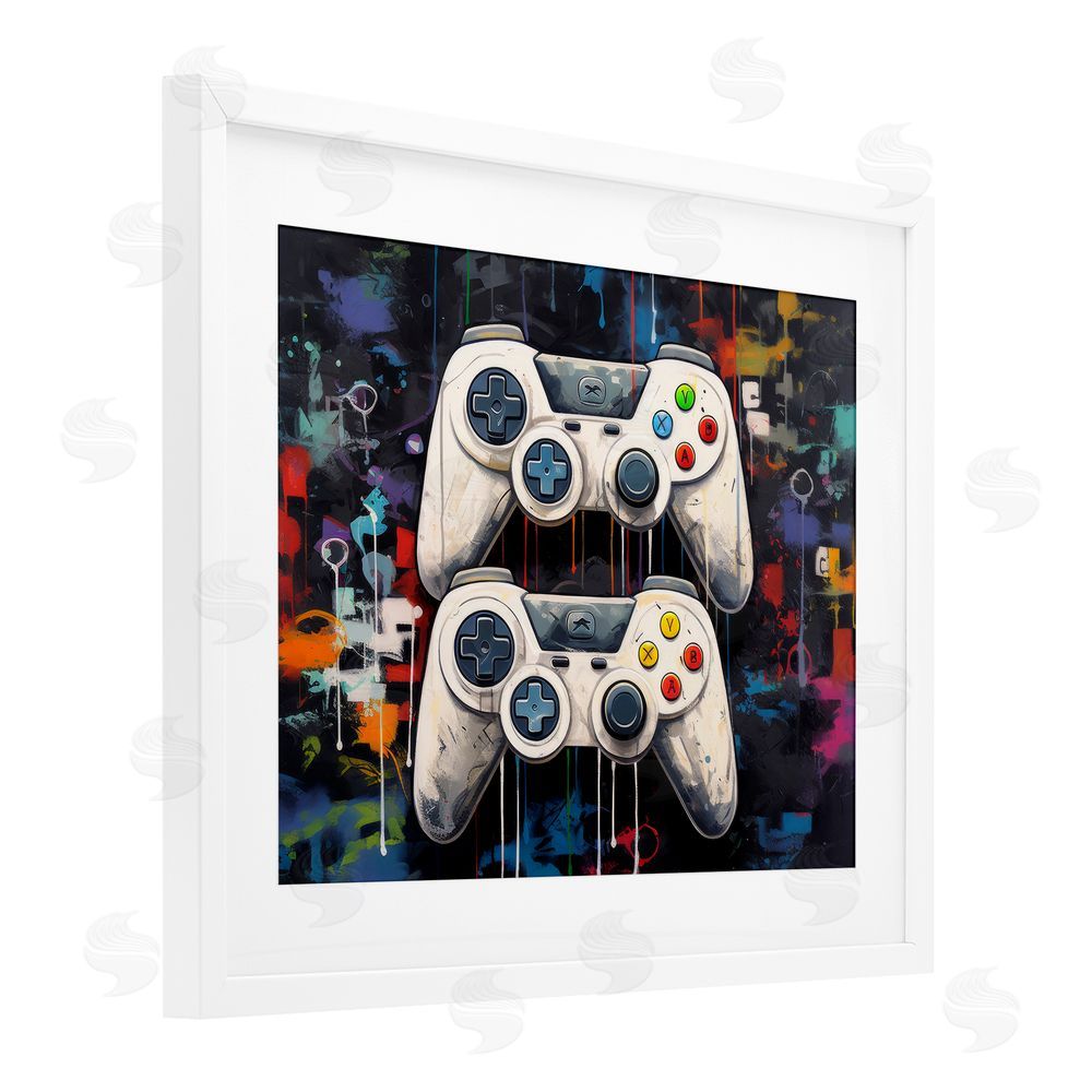 Lazar Studio Joystick Journeys with Paint Splatter White Framed Print Under Glass Wall Art