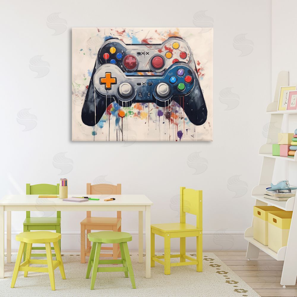 Lazar Studio Joystick Journeys Controller Duo Stretched Canvas Wall Art in Room