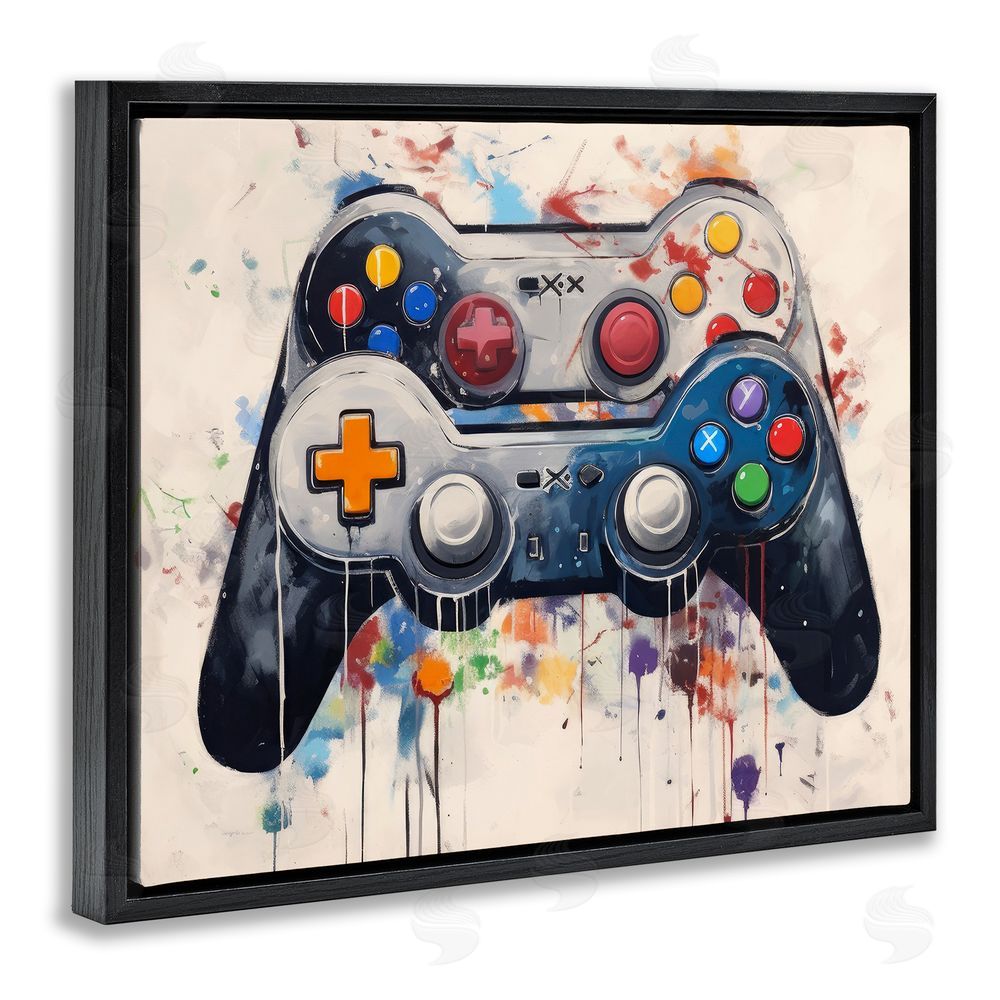 Lazar Studio Joystick Journeys Controller Duo Black Floating Framed Canvas Wall Art