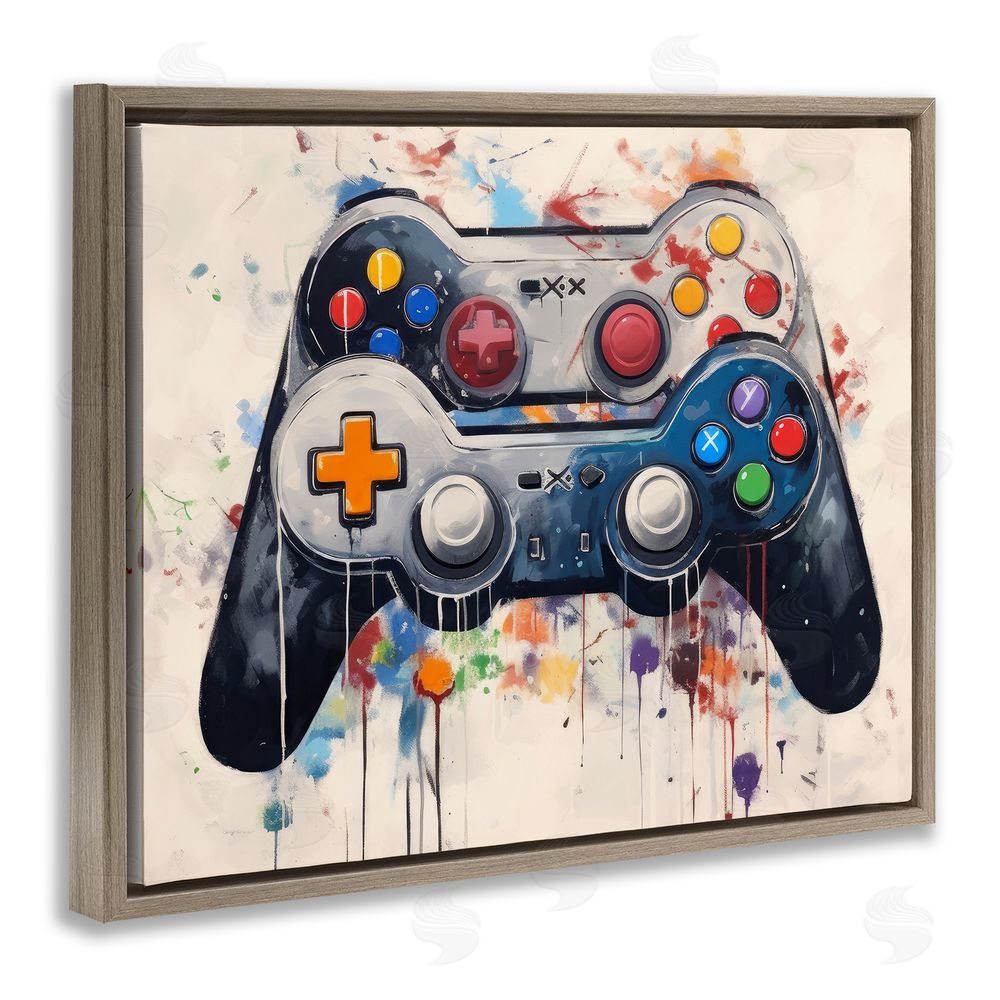 Lazar Studio Joystick Journeys Controller Duo Brown Floating Framed Canvas Wall Art