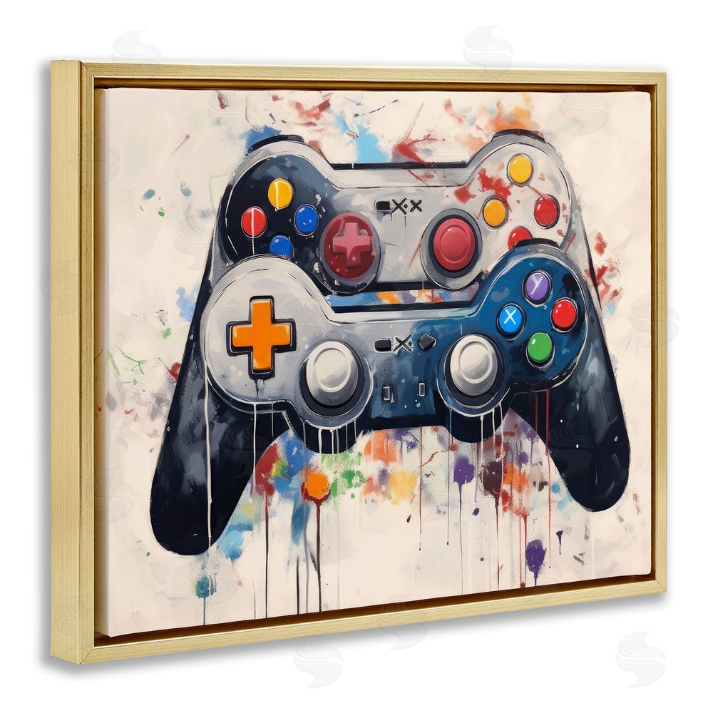 Lazar Studio Joystick Journeys Controller Duo Gold Floating Framed Canvas Wall Art
