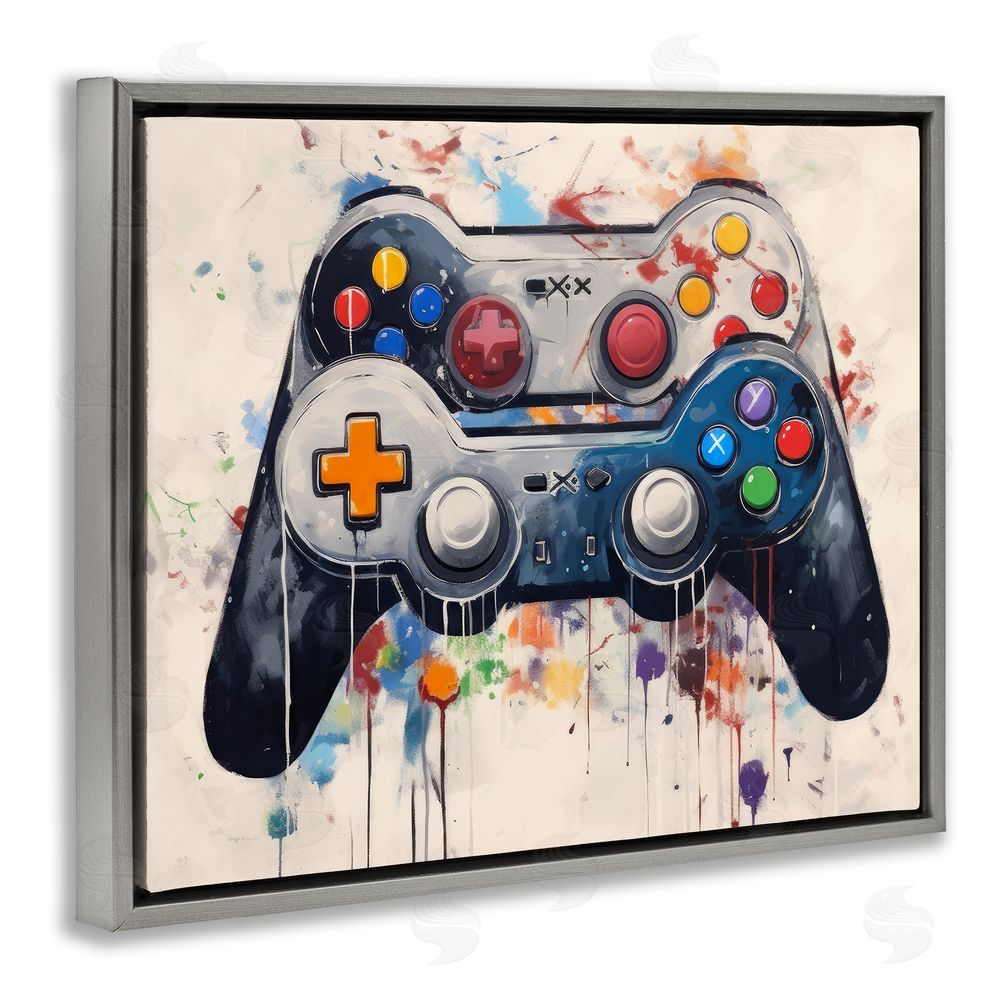 Lazar Studio Joystick Journeys Controller Duo Gray Floating Framed Canvas Wall Art