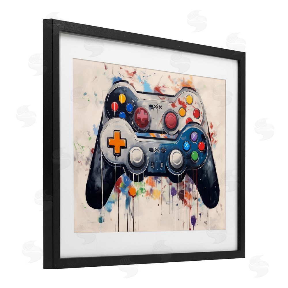 Lazar Studio Joystick Journeys Controller Duo Black Framed Print Under Glass Wall Art