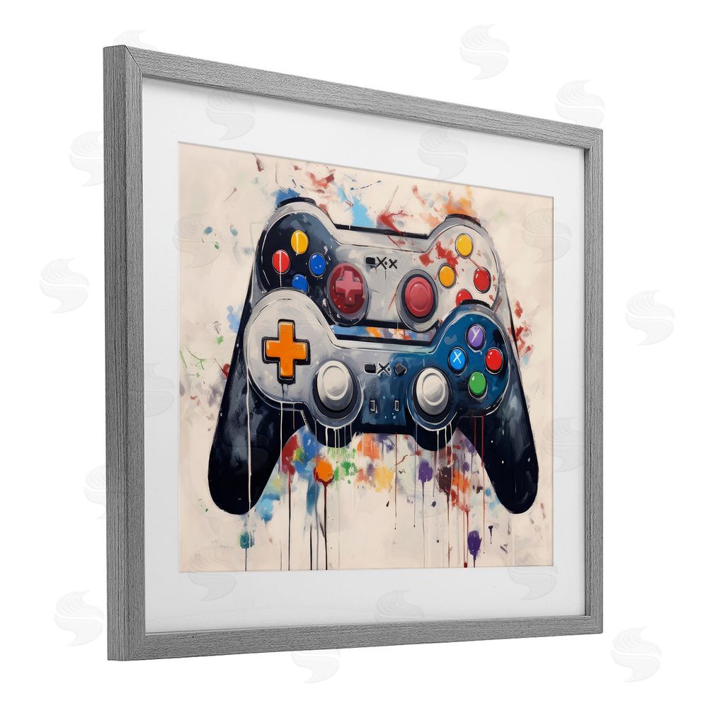 Lazar Studio Joystick Journeys Controller Duo Gray Framed Print Under Glass Wall Art