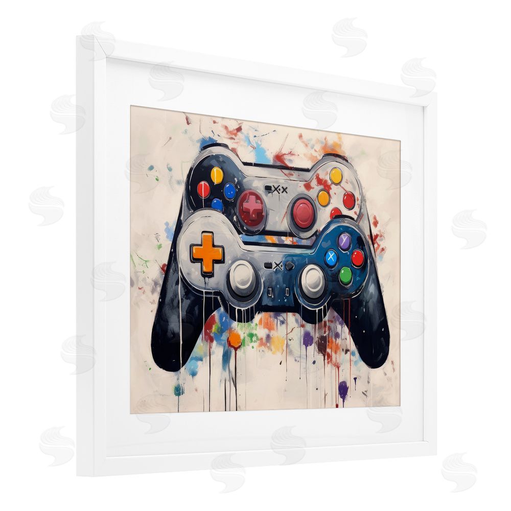 Lazar Studio Joystick Journeys Controller Duo White Framed Print Under Glass Wall Art