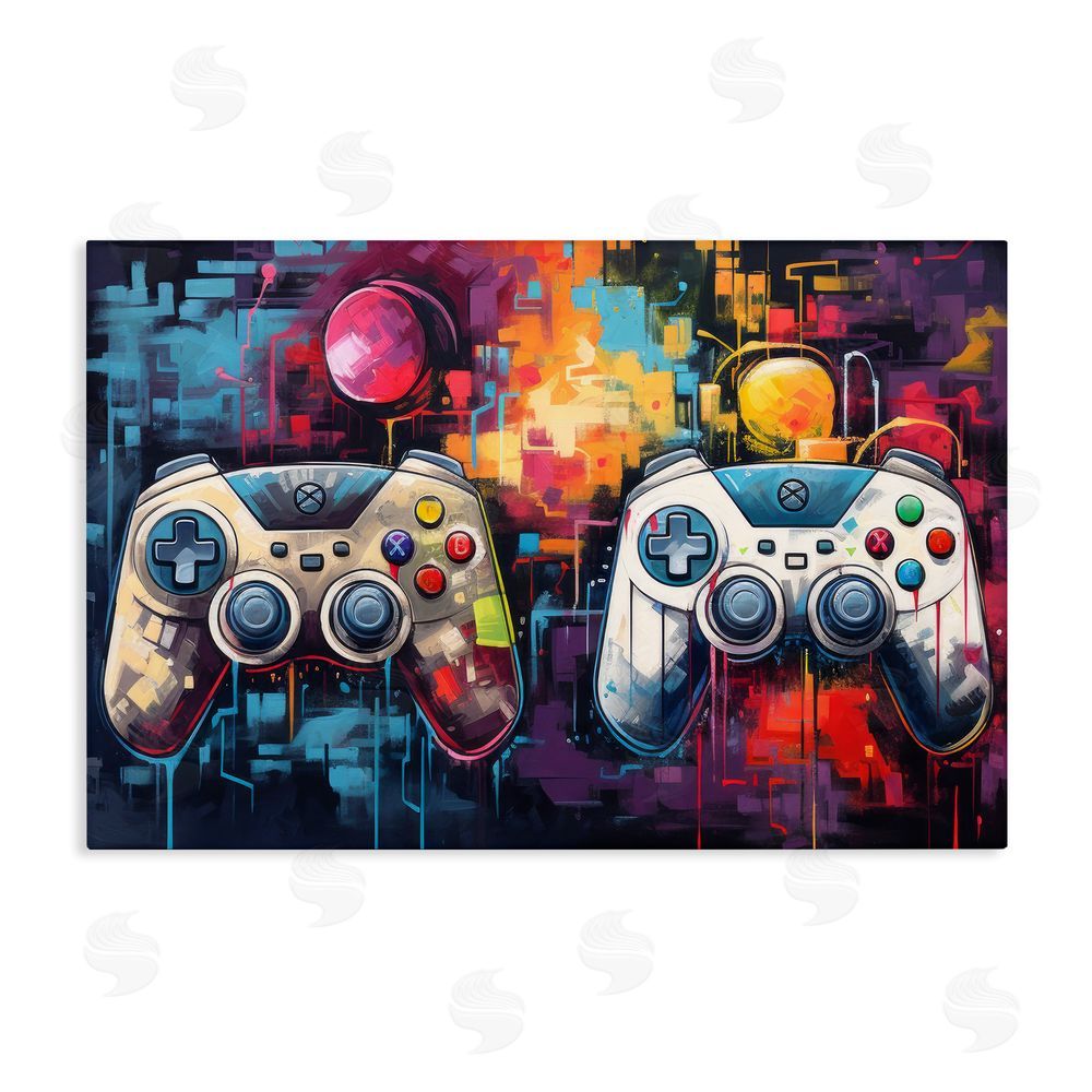 Lazar Studio Double Controller Modern Gamer Stretched Canvas Wall Art