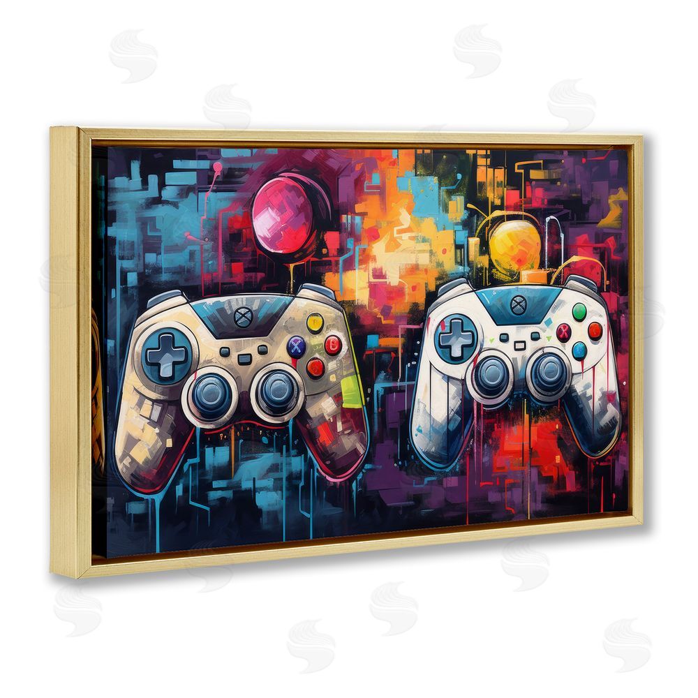 Lazar Studio Double Controller Modern Gamer Gold Floating Frame Canvas Wall Art Print