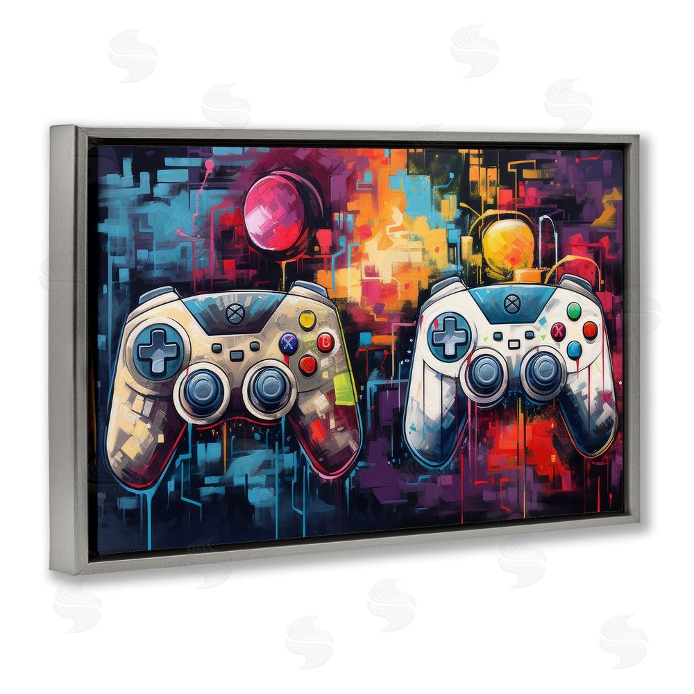 Lazar Studio Double Controller Modern Gamer Gray Floating Frame Canvas Wall Art Print