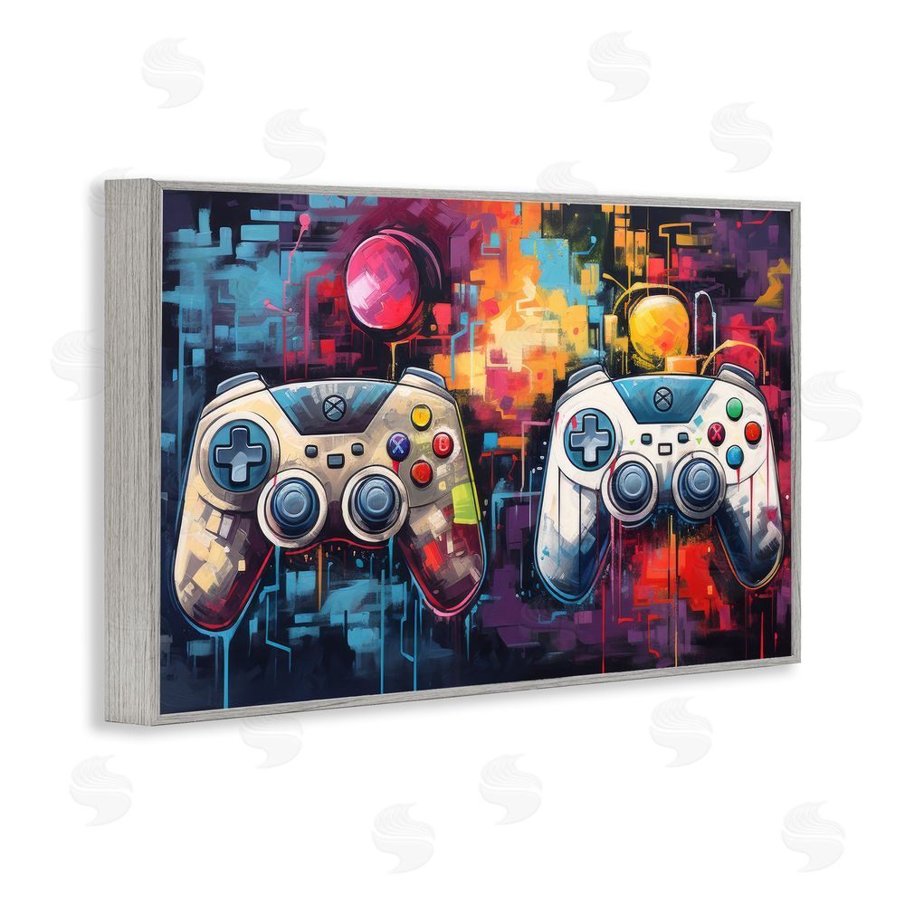 Lazar Studio Double Controller Modern Gamer Gray Framed Giclee Wall Art Print