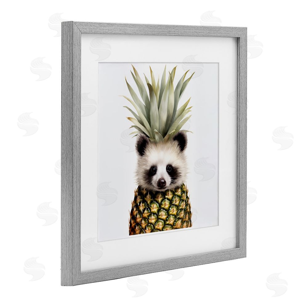 Lazar Studio Pineapple Panda Cub Gray Framed Print Under Glass Wall Art
