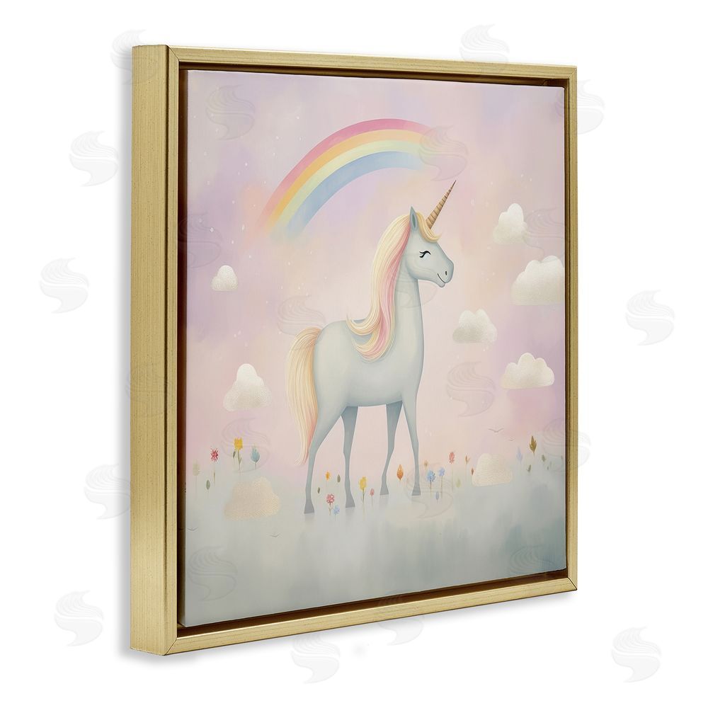 Lazar Studio Mystical Unicorn Dreams in Pastel Gold Floating Framed Canvas Wall Art