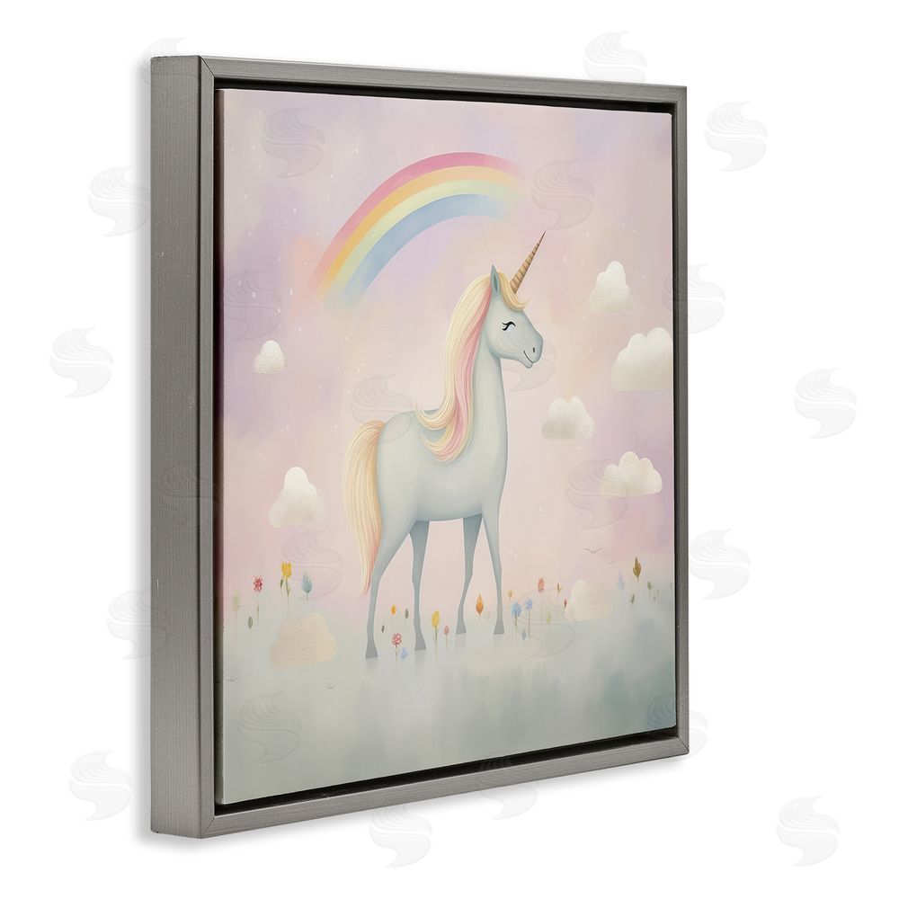 Lazar Studio Mystical Unicorn Dreams in Pastel Gray Floating Framed Canvas Wall Art