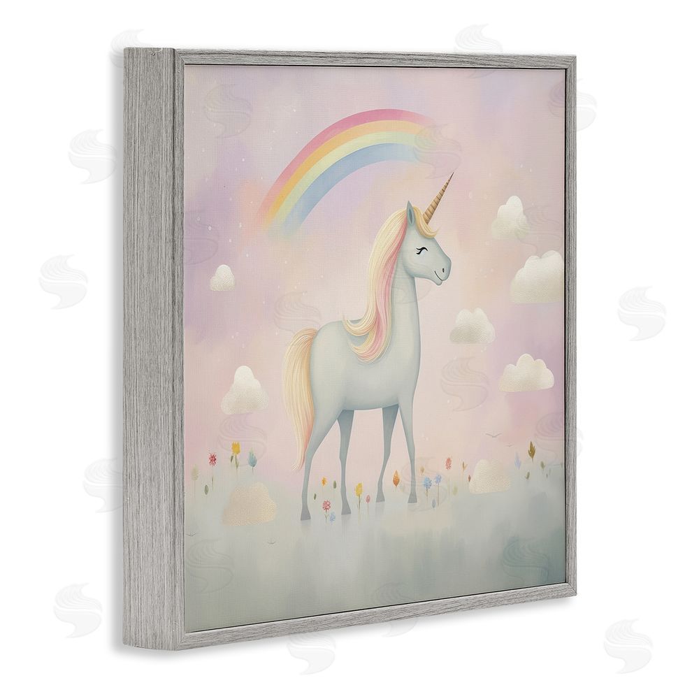 Lazar Studio Mystical Unicorn Dreams in Pastel Gray Framed Giclee Wall Art