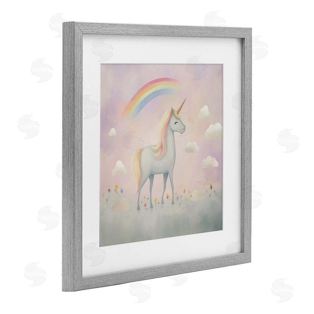 Lazar Studio Mystical Unicorn Dreams in Pastel Gray Framed Print Under Glass Wall Art