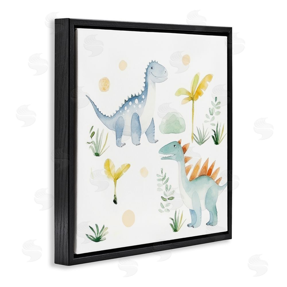 Lazar Studio Dino Wonderland Friends Black Floating Frame Canvas Wall Art Print