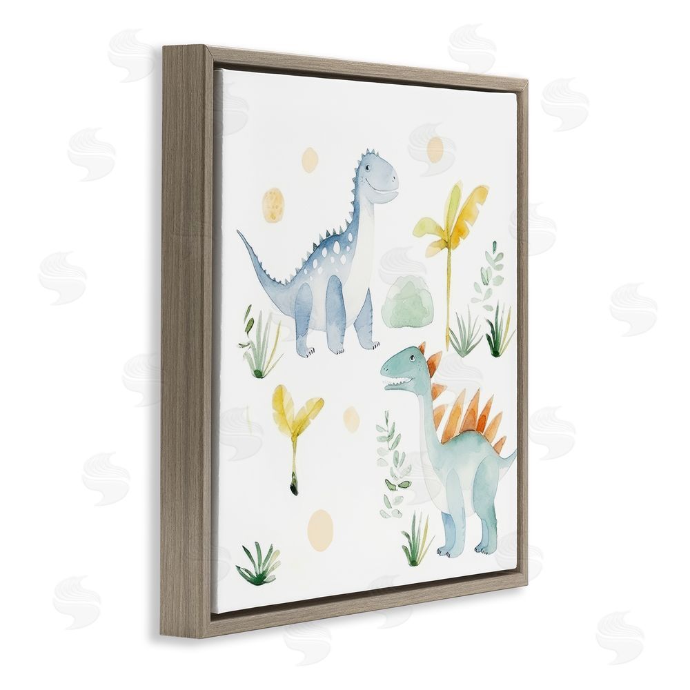 Lazar Studio Dino Wonderland Friends Brown Floating Frame Canvas Wall Art Print