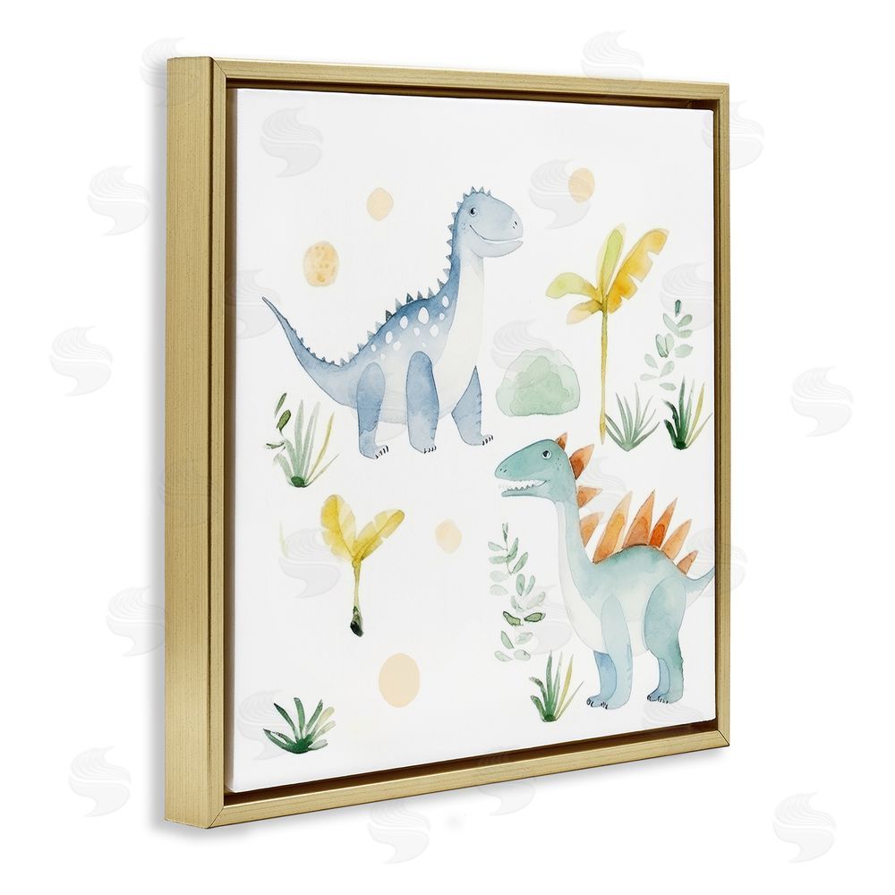 Lazar Studio Dino Wonderland Friends Gold Floating Frame Canvas Wall Art Print