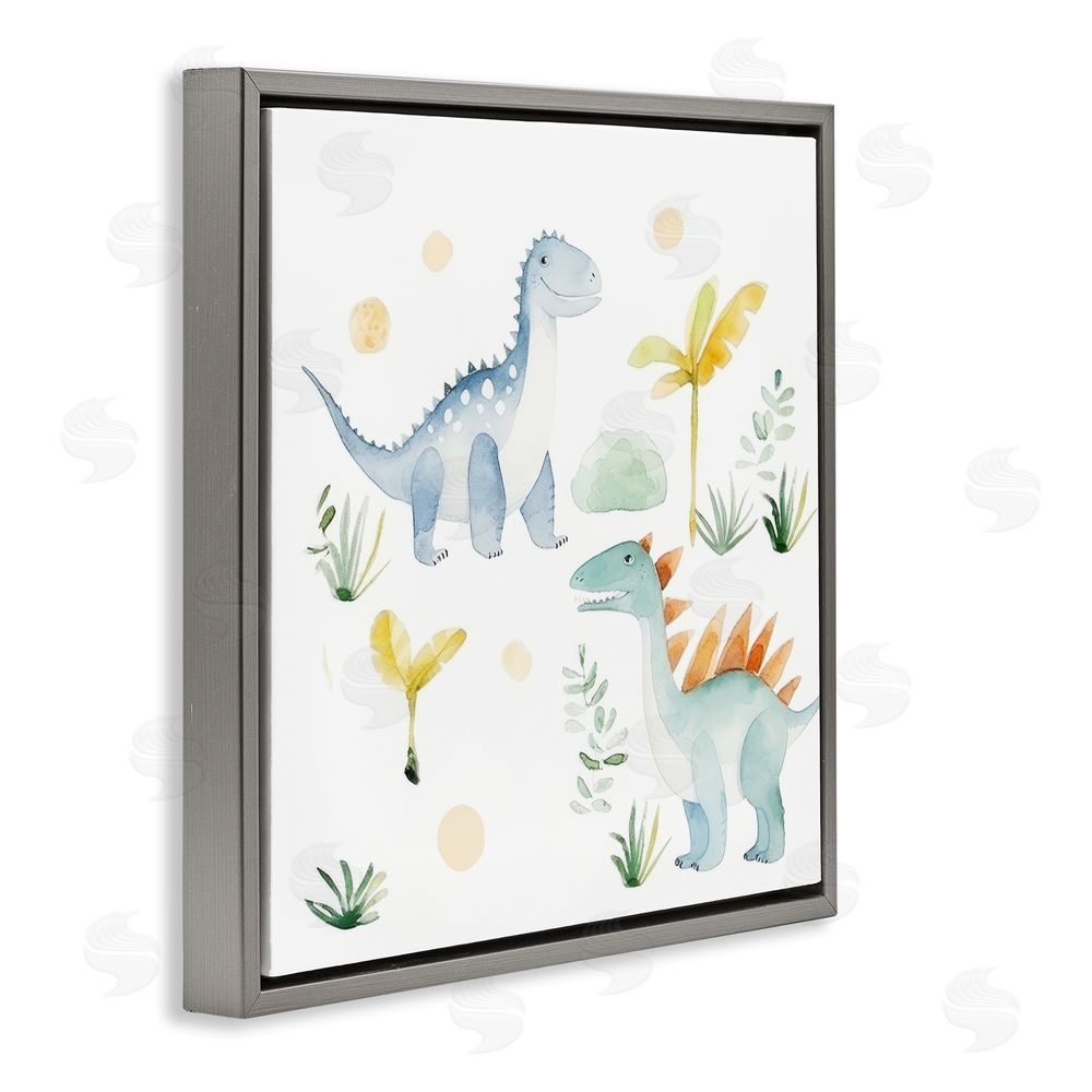 Lazar Studio Dino Wonderland Friends Gray Floating Frame Canvas Wall Art Print