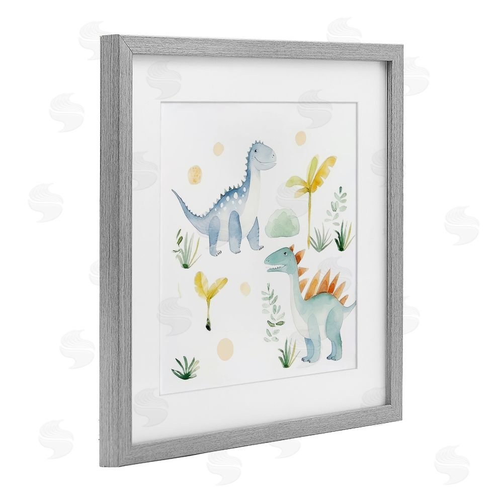 Lazar Studio Dino Wonderland Friends Gray Framed Print Under Glass Wall Art
