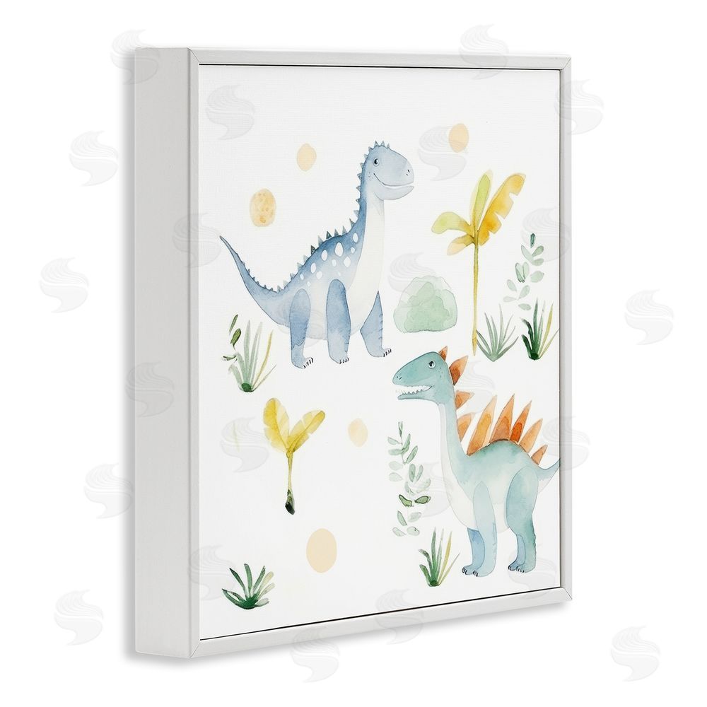 Lazar Studio Dino Wonderland Friends White Framed Giclee Wall Art Print