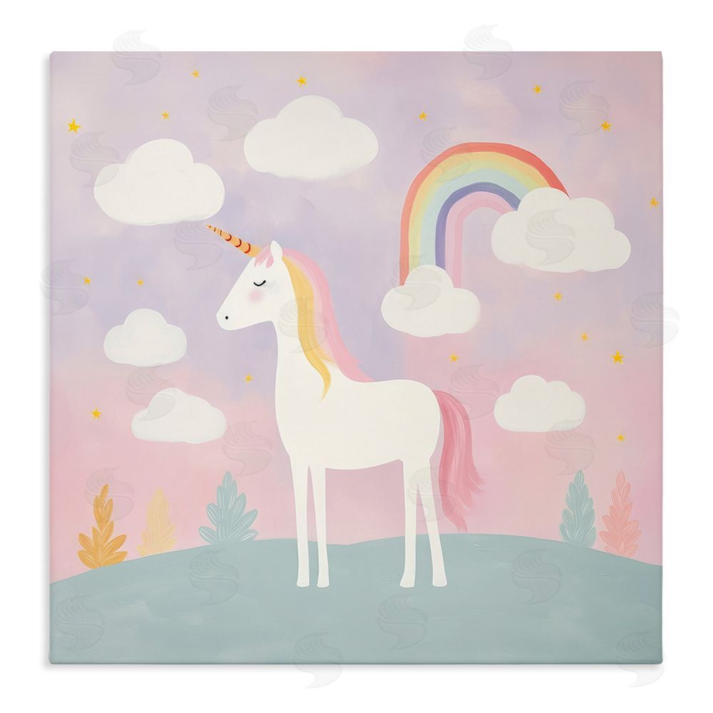 Lazar Studio Mystical Unicorn with Rainbow & Clouds Stretched Canvas Wall Art