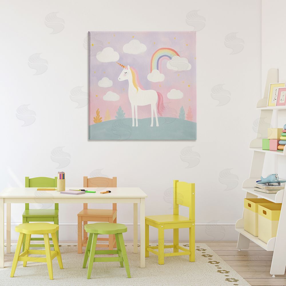Lazar Studio Mystical Unicorn with Rainbow & Clouds Stretched Canvas Wall Art in Room