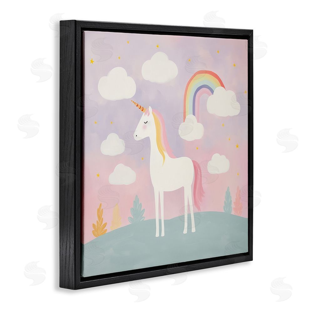 Lazar Studio Mystical Unicorn with Rainbow & Clouds Black Floating Framed Canvas Wall Art