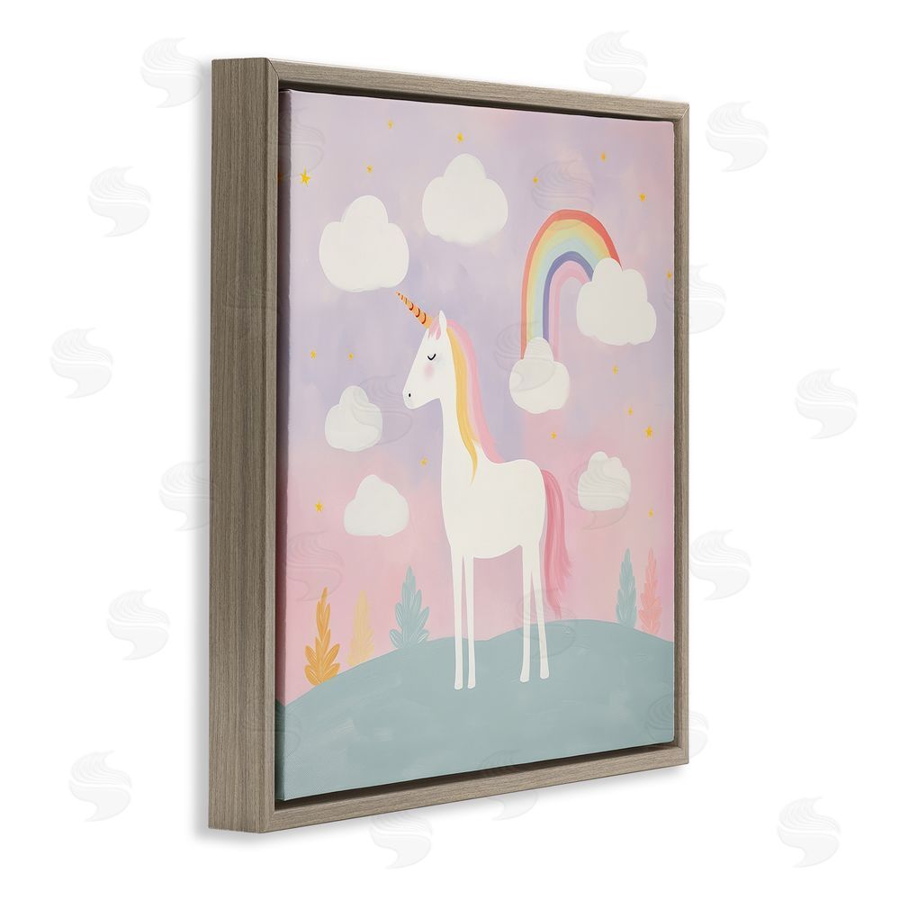 Lazar Studio Mystical Unicorn with Rainbow & Clouds Brown Floating Framed Canvas Wall Art
