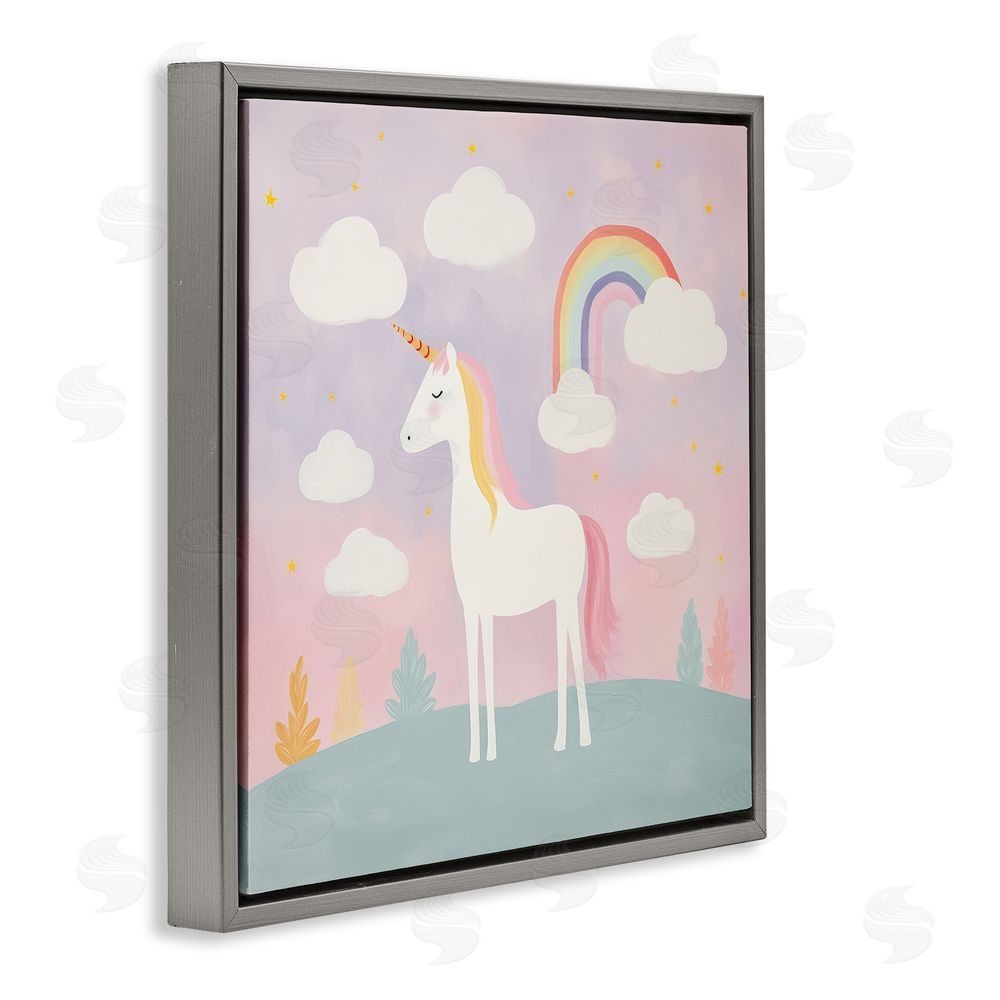 Lazar Studio Mystical Unicorn with Rainbow & Clouds Gray Floating Framed Canvas Wall Art