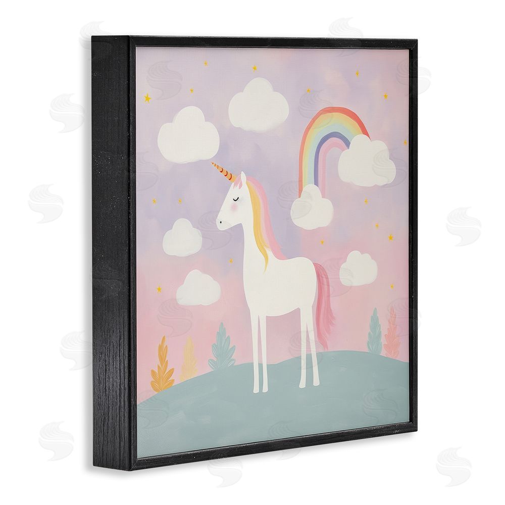 Lazar Studio Mystical Unicorn with Rainbow & Clouds Black Framed Giclee Wall Art
